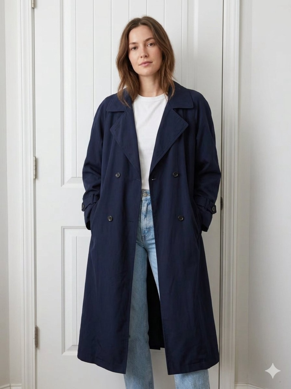 Utex Navy Double-Breasted Trench Coat